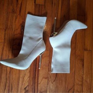 Zara White Heeled Boots with Silver Stiletto